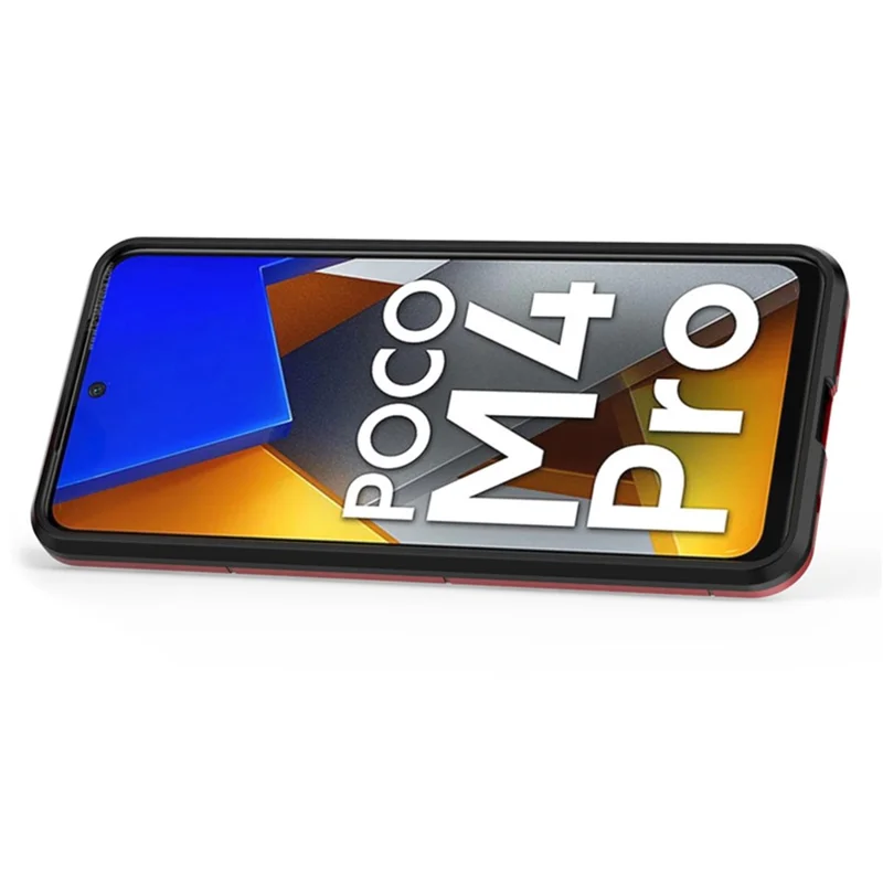 Shockproof Phone Case for Xiaomi Poco M4 Pro 4G Ring Kickstand Protective Case Soft TPU + Hard PC Anti-drop Phone Cover - Red