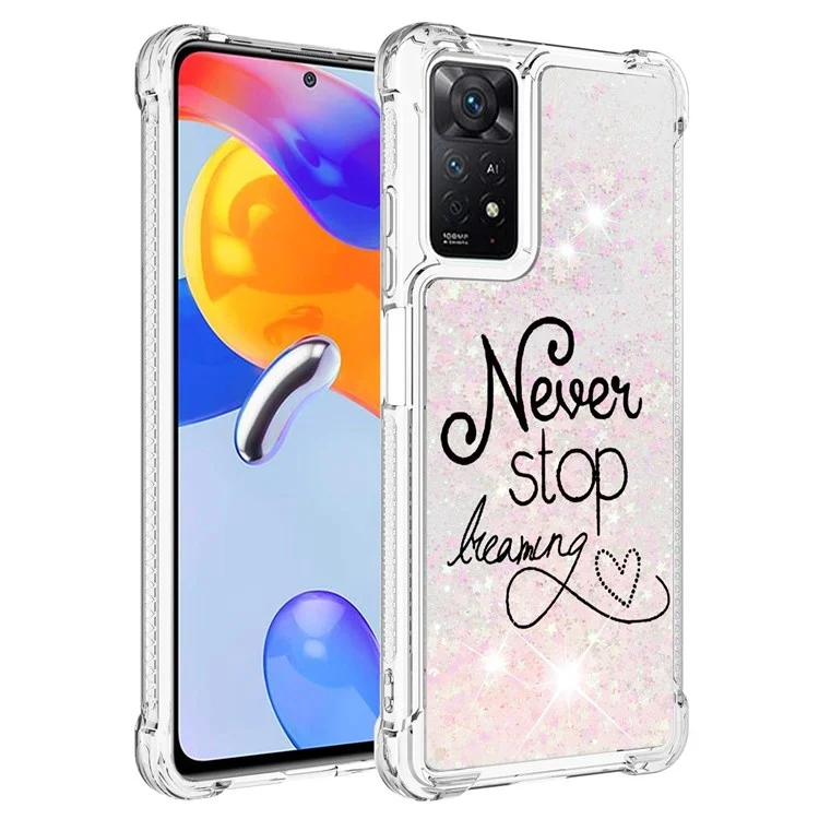 Para Xiaomi Redmi Note 12 Pro 4G / 11 Pro 4G (MediaTek) / Note 11 Pro 5G (Qualcomm) YB Quicksand Series-2 Glittery Soft TPU Case Pattern Printing Shockproof Phone Cover - Never Stop Dreaming
