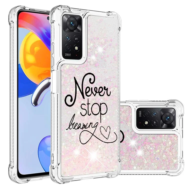 Para Xiaomi Redmi Note 12 Pro 4G / 11 Pro 4G (MediaTek) / Note 11 Pro 5G (Qualcomm) YB Quicksand Series-2 Glittery Soft TPU Case Pattern Printing Shockproof Phone Cover - Never Stop Dreaming