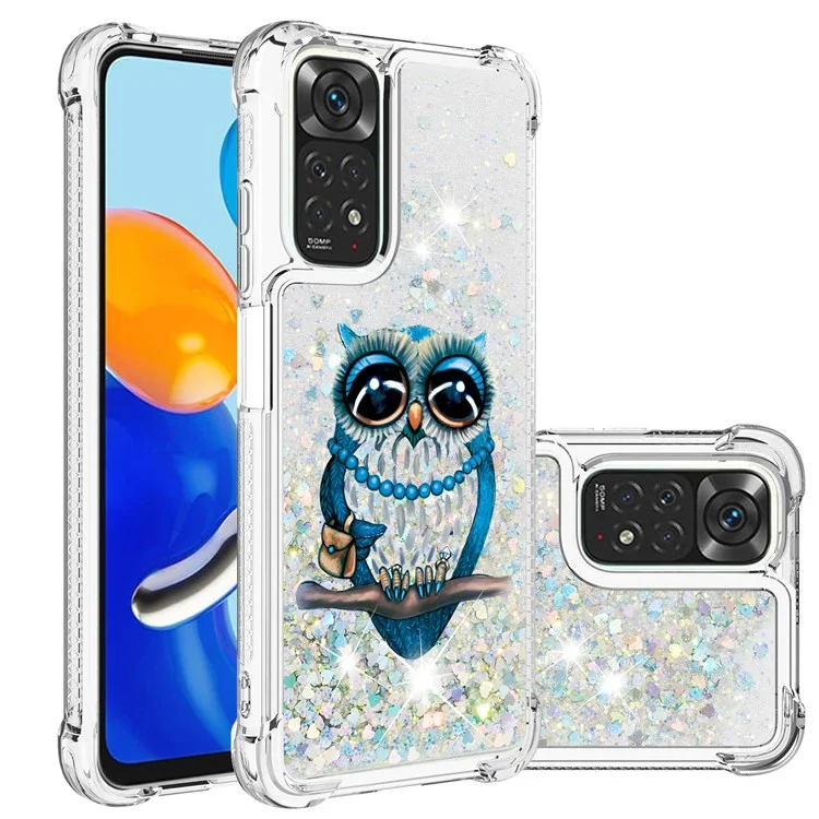For Xiaomi Redmi Note 11 4G (Qualcomm) / Note 11S 4G TPU Case with Quicksand and Pattern Printed - Owl