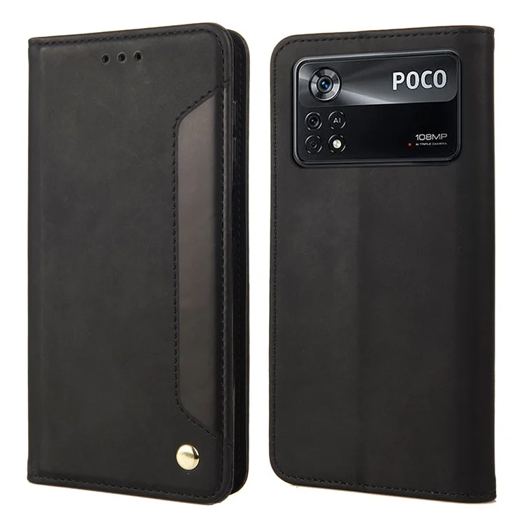 Pour Xiaomi Poco X4 Pro 5G Splicing PU Leather Phone Case Full Protection Skin-feeling Touch Stand Flip Wallet Cover - Noir