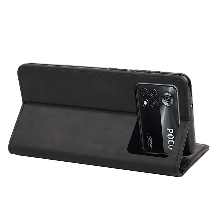 Pour Xiaomi Poco X4 Pro 5G Splicing PU Leather Phone Case Full Protection Skin-feeling Touch Stand Flip Wallet Cover - Noir