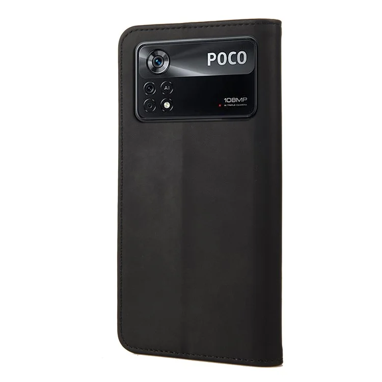 Pour Xiaomi Poco X4 Pro 5G Splicing PU Leather Phone Case Full Protection Skin-feeling Touch Stand Flip Wallet Cover - Noir