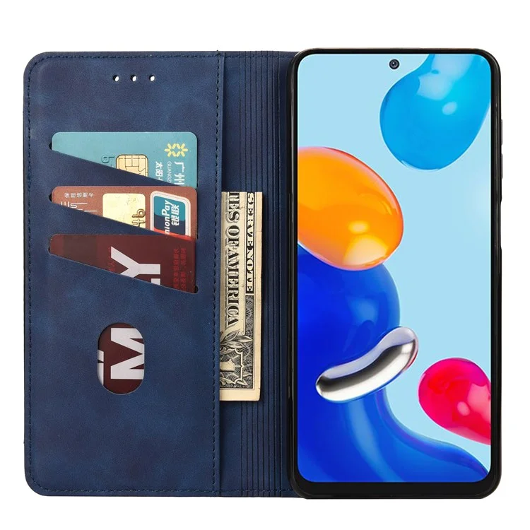 Pour Xiaomi Redmi Note 11 4G (Qualcomm) / RedMI Note 11S 4G Touch Skin-Touch Sentier Stand Touch Stand Cover Portefeuille Portefeuille Portefeuille Étui De Téléphone Épassage Coque En Cuir - Bleu