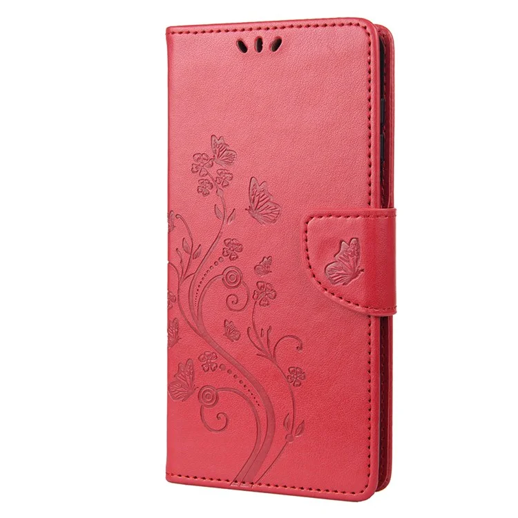 Per Xiaomi Redmi Note 11 4G (Qualcomm)/Redmi Note 11S 4G Imprinted Flowers Butterflies Pattern PU Leather Cover Wallet Stand Phone Case Shell - Rosso