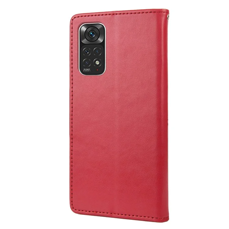 Per Xiaomi Redmi Note 11 4G (Qualcomm)/Redmi Note 11S 4G Imprinted Flowers Butterflies Pattern PU Leather Cover Wallet Stand Phone Case Shell - Rosso