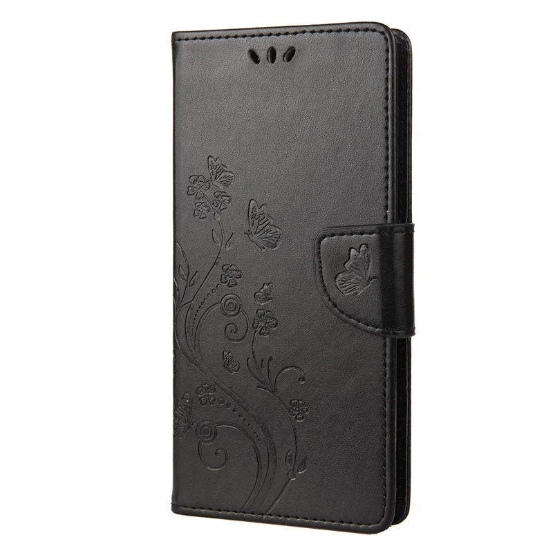 For Xiaomi Redmi Note 11 4G (Qualcomm)/Redmi Note 11S 4G Imprinted Flowers Butterflies Pattern PU Leather Cover Wallet Stand Phone Case Shell - Black