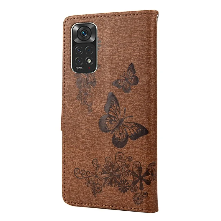 Для Xiaomi Redmi Note 11 4G (Qualcomm) / Redmi ПРИМЕЧАНИЕ 11S 4G Smart Phone Shell Запечатанные Большие Бабочки Кожаные Мобильные Телефон Кошелек Стенд Стенд Покрытие - Коричневый