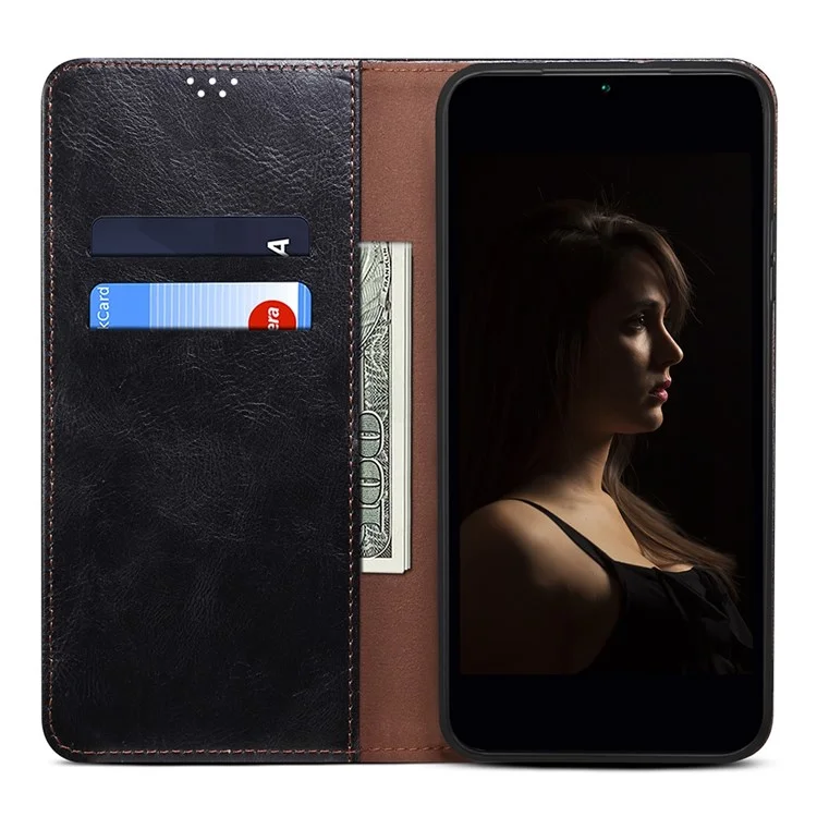 Per Xiaomi Poco X4 Pro 5G Custodia Portafoglio per Telefono, Custodia Protettiva, Custodia a Flip Folio, Texture Crazy Horse Cerata, Magnetica Auto-assorbita, Custodia in Pelle con Guscio Interno in TPU con Supporto - Nero