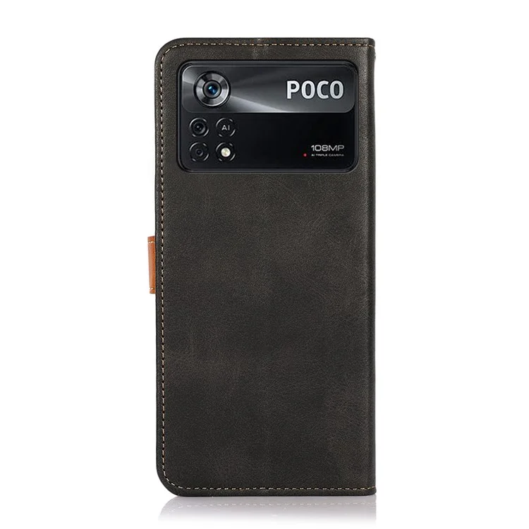 KHAZNEH Custodia a Portafoglio in Pelle Flip per Xiaomi Poco X4 Pro 5G, Fibbia Magnetica Dorata Vista Supporto TPU Shell Folio Cover - Nero
