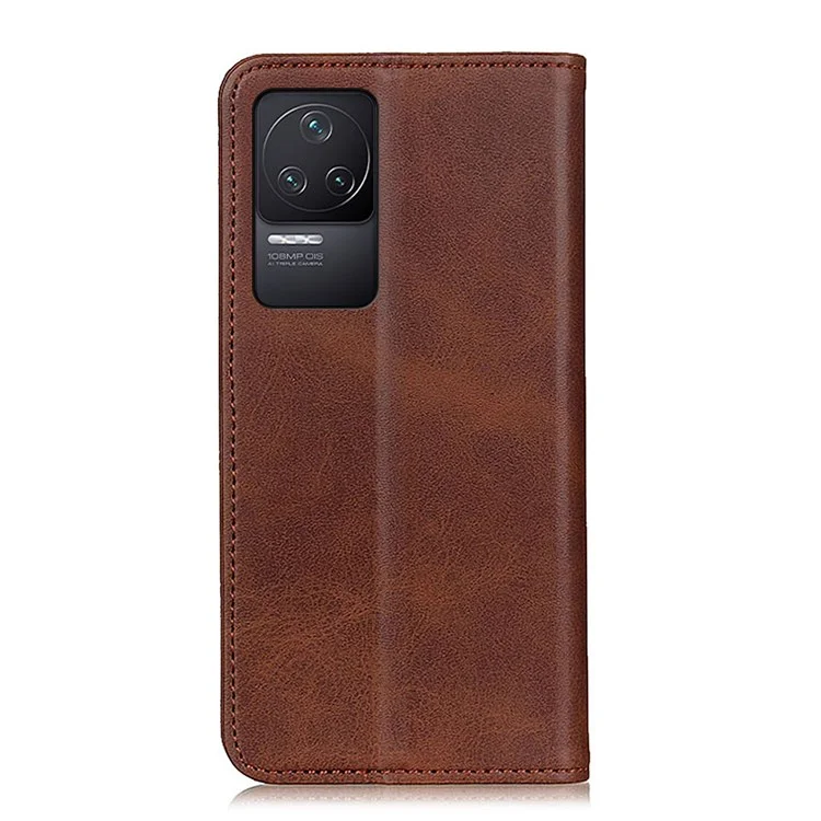 For Xiaomi Redmi K50 / Redmi K50 Pro Magnetic Absorption Split Leather Folio Cover Full Protection Book Flip Wallet Phone Case with Stand - Coffee