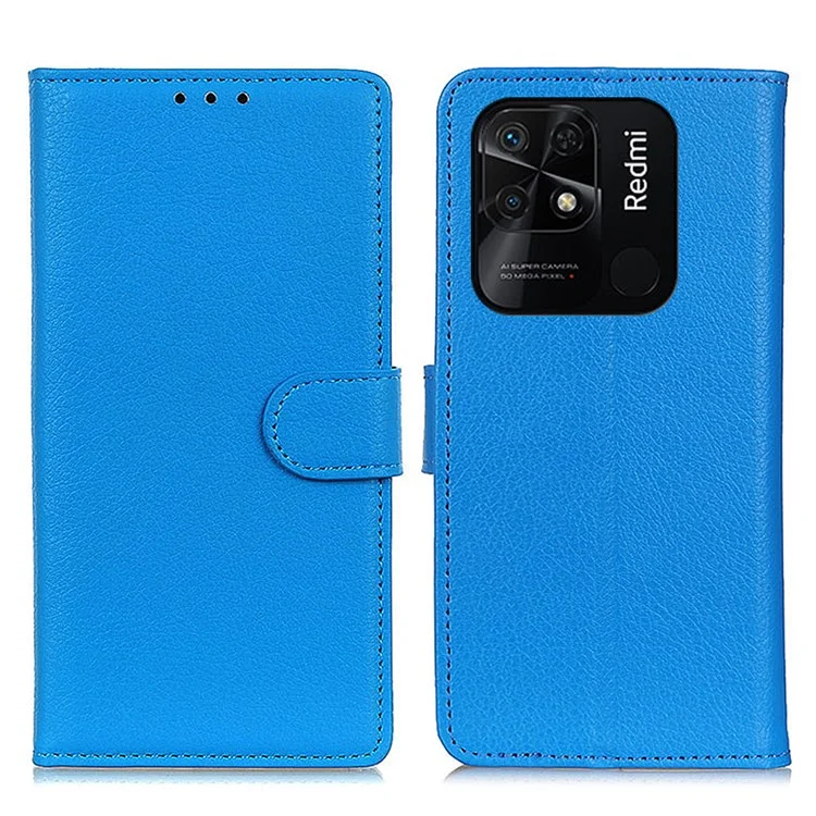 For Xiaomi Redmi 10C 4G Litchi Texture Stand PU Leather Phone Case Drop-Proof Wallet Cover - Blue