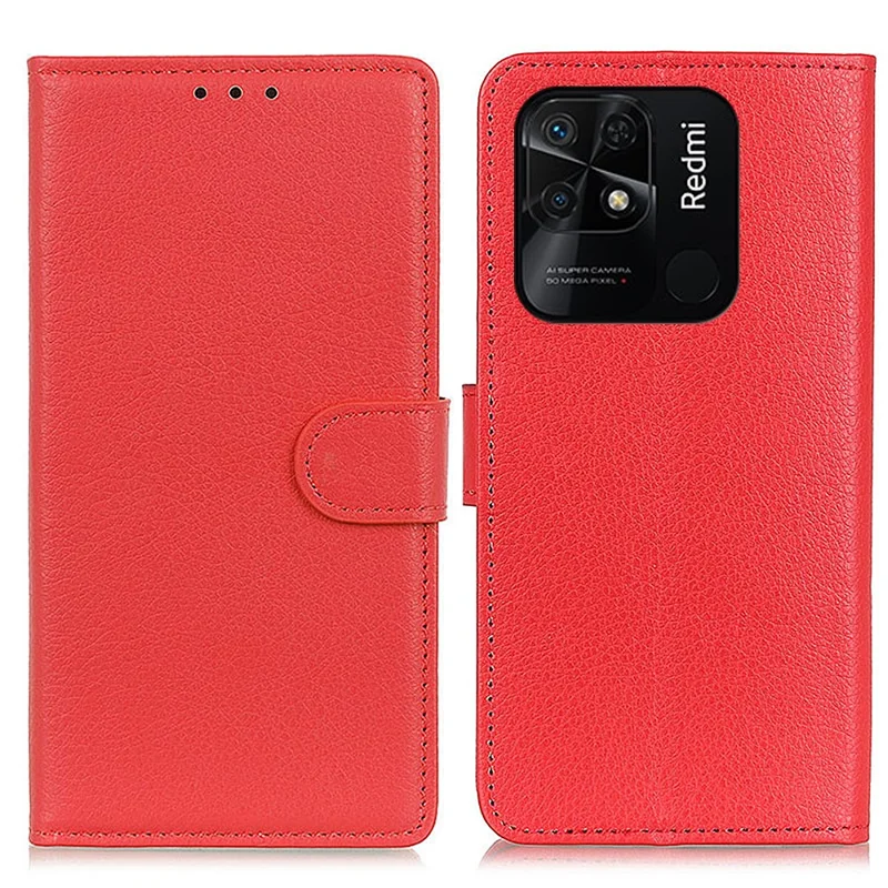 For Xiaomi Redmi 10C 4G Litchi Texture Stand PU Leather Phone Case Drop-Proof Wallet Cover - Red