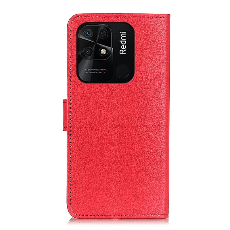 For Xiaomi Redmi 10C 4G Litchi Texture Stand PU Leather Phone Case Drop-Proof Wallet Cover - Red