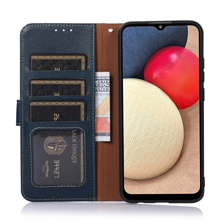 KHAZNEH Pour Xiaomi Redmi 10C Litchi Texture PU Cuir Stand Case RFID Blocage Portefeuille Téléphone Couverture - Bleu