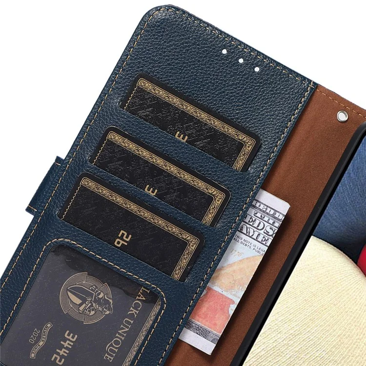 KHAZNEH Pour Xiaomi Redmi 10C Litchi Texture PU Cuir Stand Case RFID Blocage Portefeuille Téléphone Couverture - Bleu