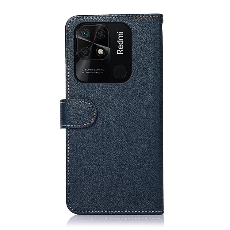 KHAZNEH Pour Xiaomi Redmi 10C Litchi Texture PU Cuir Stand Case RFID Blocage Portefeuille Téléphone Couverture - Bleu