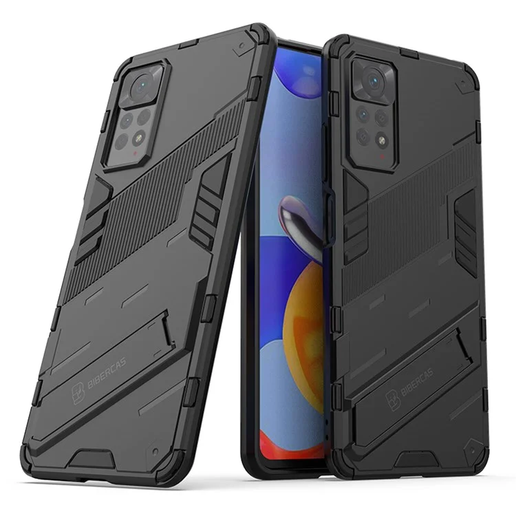 Pour Xiaomi Redmi Note 12 Pro 4G / 11 Pro 4G (MediaTek) / Note 11 Pro 5G (Qualcomm) Coque de téléphone rigide PC + TPU souple avec support - Noir