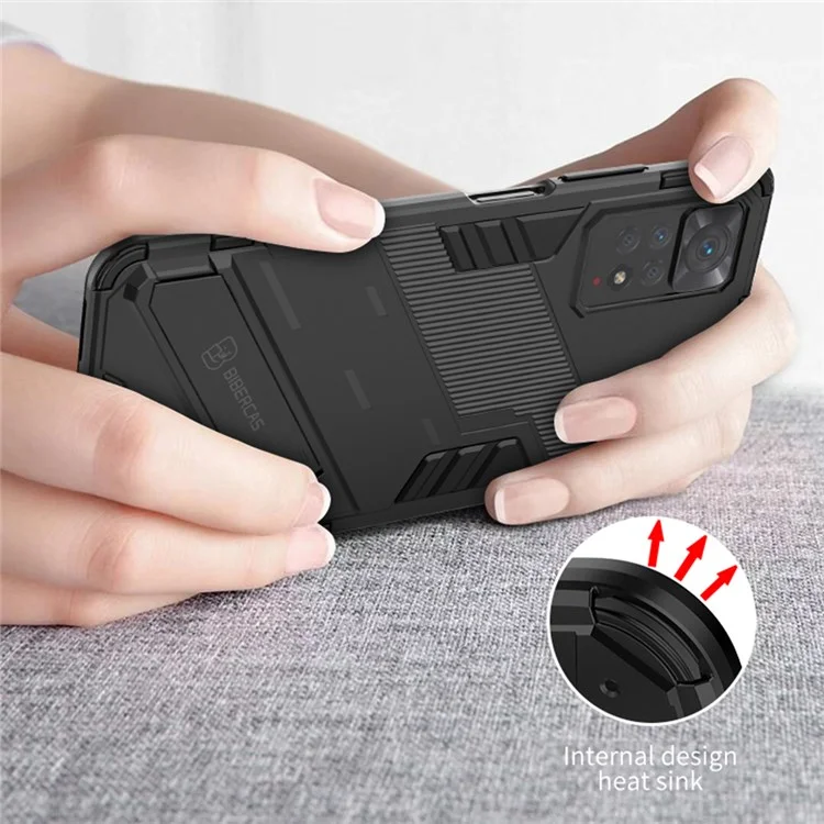 Pour Xiaomi Redmi Note 12 Pro 4G / 11 Pro 4G (MediaTek) / Note 11 Pro 5G (Qualcomm) Coque de téléphone rigide PC + TPU souple avec support - Noir