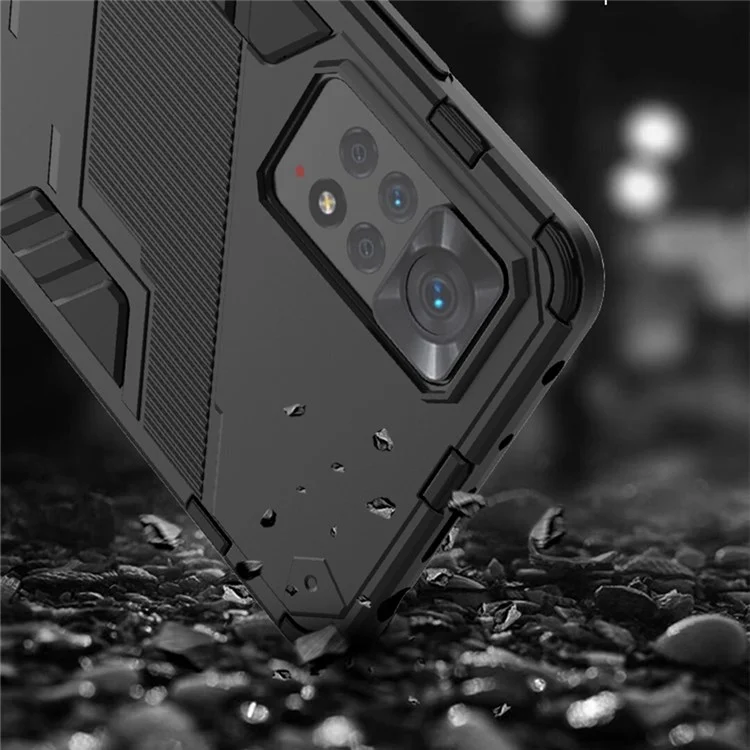 Pour Xiaomi Redmi Note 12 Pro 4G / 11 Pro 4G (MediaTek) / Note 11 Pro 5G (Qualcomm) Coque de téléphone rigide PC + TPU souple avec support - Noir