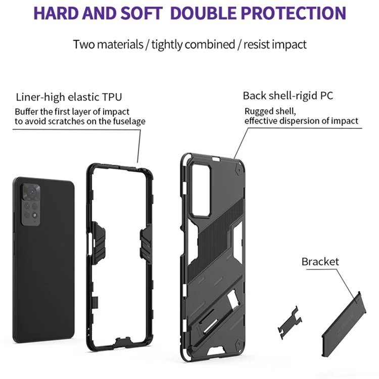 Pour Xiaomi Redmi Note 12 Pro 4G / 11 Pro 4G (MediaTek) / Note 11 Pro 5G (Qualcomm) Coque de téléphone rigide PC + TPU souple avec support - Noir