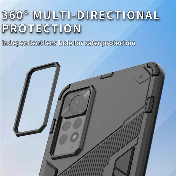 Pour Xiaomi Redmi Note 12 Pro 4G / 11 Pro 4G (MediaTek) / Note 11 Pro 5G (Qualcomm) Coque de téléphone rigide PC + TPU souple avec support - Noir