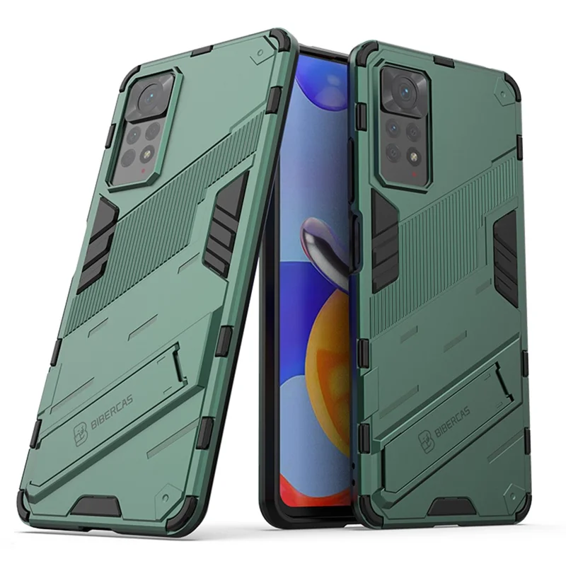 Pour Xiaomi Redmi Note 12 Pro 4G / 11 Pro 4G (MediaTek) / Note 11 Pro 5G (Qualcomm) Coque de téléphone rigide PC + TPU souple avec support - Vert