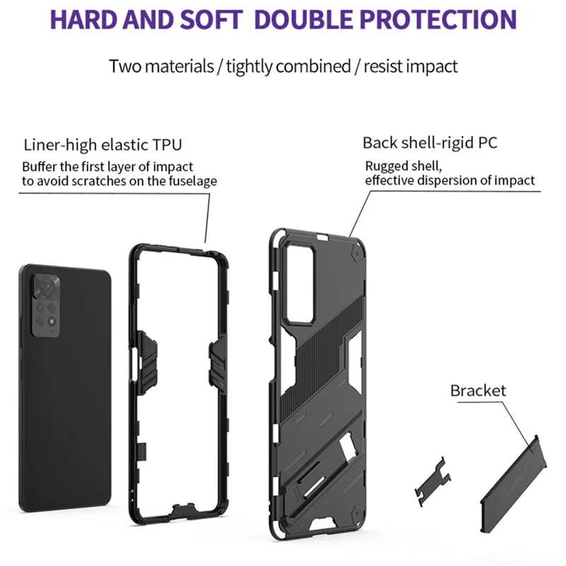 Pour Xiaomi Redmi Note 12 Pro 4G / 11 Pro 4G (MediaTek) / Note 11 Pro 5G (Qualcomm) Coque de téléphone rigide PC + TPU souple avec support - Vert
