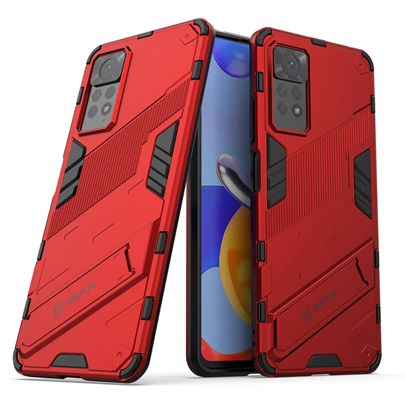 For Xiaomi Redmi Note 12 Pro 4G / 11 Pro 4G (MediaTek) / Note 11 Pro 5G (Qualcomm) Hard PC + Soft TPU Kickstand Phone Case - Red