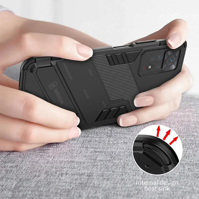 For Xiaomi Redmi Note 12 Pro 4G / 11 Pro 4G (MediaTek) / Note 11 Pro 5G (Qualcomm) Hard PC + Soft TPU Kickstand Phone Case - Red