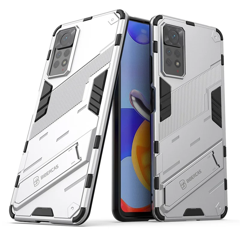 For Xiaomi Redmi Note 12 Pro 4G / 11 Pro 4G (MediaTek) / Note 11 Pro 5G (Qualcomm) Hard PC + Soft TPU Kickstand Phone Case - White