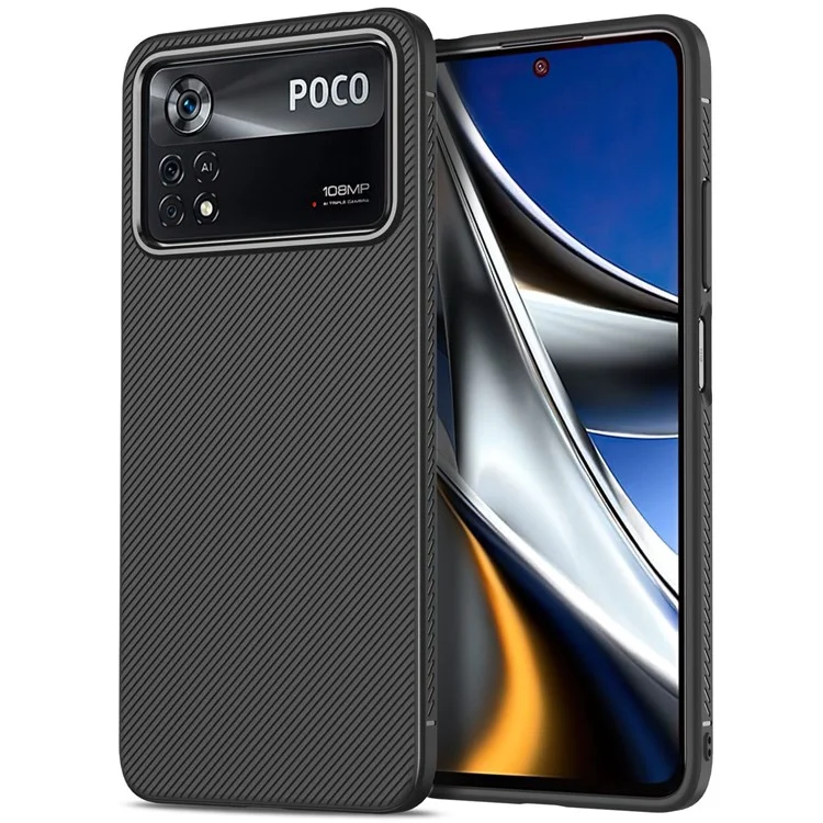 Per Xiaomi Poco X4 Pro 5G Jazz Series Twill Texture Phone Case Flessibile TPU Anti-Scivolo Anti-Graffio Copertura - Nero