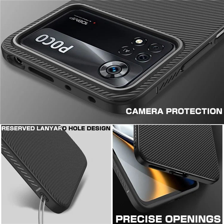 Per Xiaomi Poco X4 Pro 5G Jazz Series Twill Texture Phone Case Flessibile TPU Anti-Scivolo Anti-Graffio Copertura - Nero