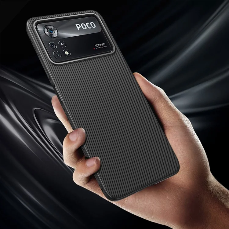 Per Xiaomi Poco X4 Pro 5G Jazz Series Twill Texture Phone Case Flessibile TPU Anti-Scivolo Anti-Graffio Copertura - Nero
