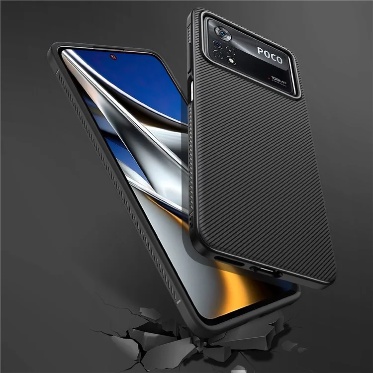Per Xiaomi Poco X4 Pro 5G Jazz Series Twill Texture Phone Case Flessibile TPU Anti-Scivolo Anti-Graffio Copertura - Nero