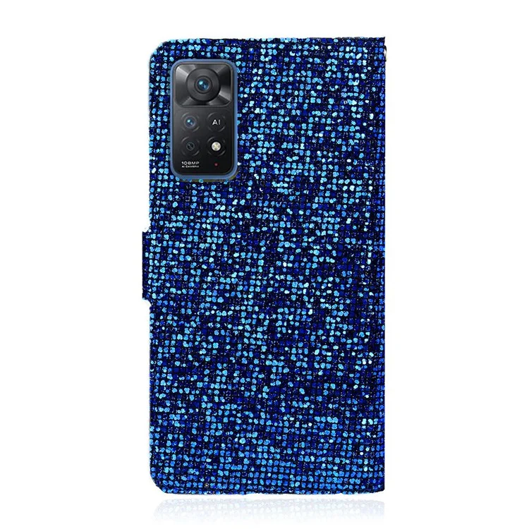Для Xiaomi Redmi Note 11 Pro 5G (Qualcomm) / Redmi Note 11 Pro 4G (Mediatek) Модные Блестящие Блестки Sequins PU Кожаный Корпус Сотовой Связи Со Стендом Бумажника - Синий