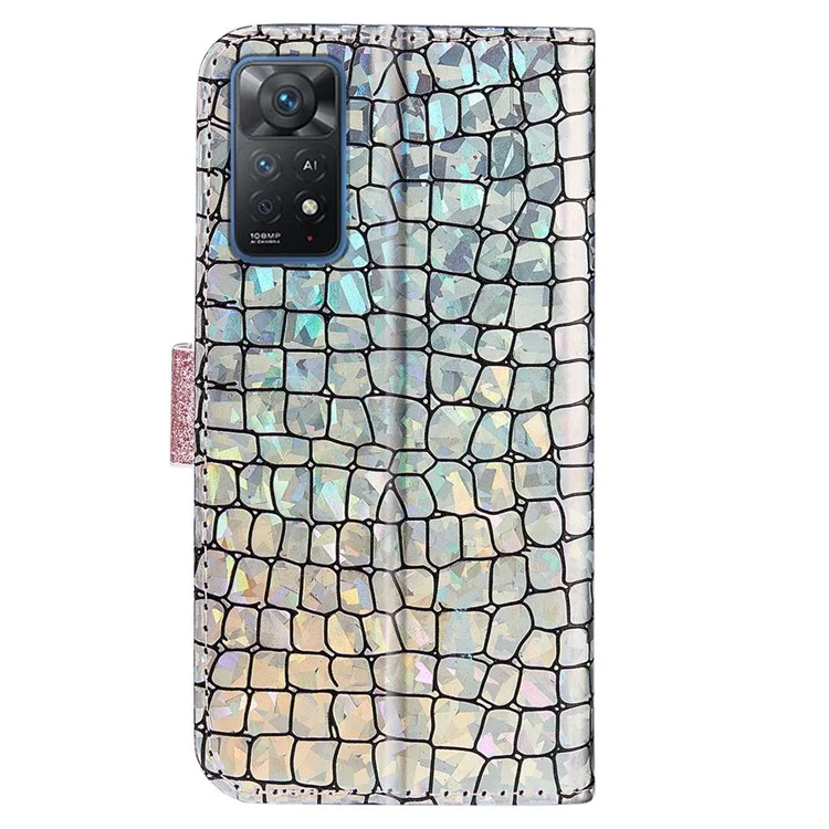 Para Xiaomi Redmi Note 11 Pro 5G (Qualcomm) / Redmi Note 11 Pro 4G (mediatek) Textura De Cocodrilo De Cocodrilo Glittery Polvo Empalme A Prueba De Golpes Anti-Fall PU Cuero Cartera Teléfono Caja De La Caja Con Soporte - Oro Rosa