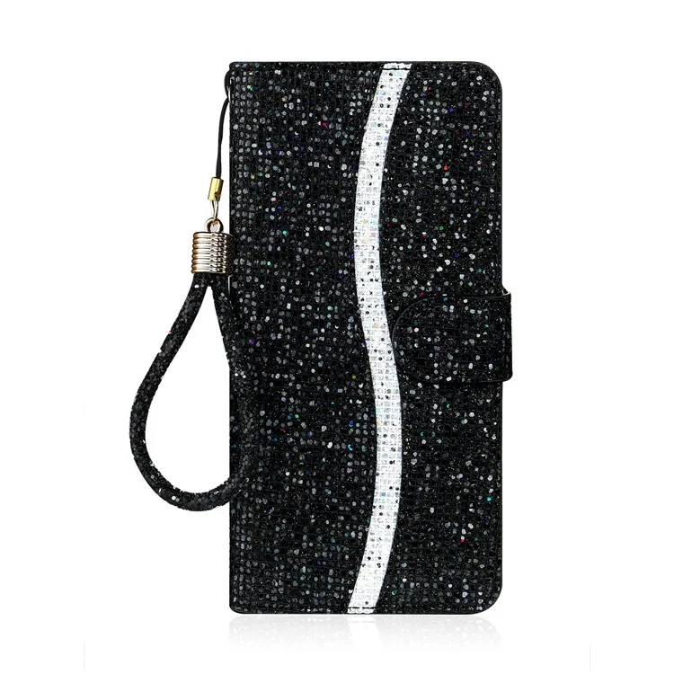 Pour Xiaomi Redmi Note 11 4G (Qualcomm) / RedMI Note 11S 4G Paillettes Scintillantes PU Cuir PU-Résistant Portefeuille Portefeuille Portefeuille Portefeuille Portefeuille Avec Support - Le Noir