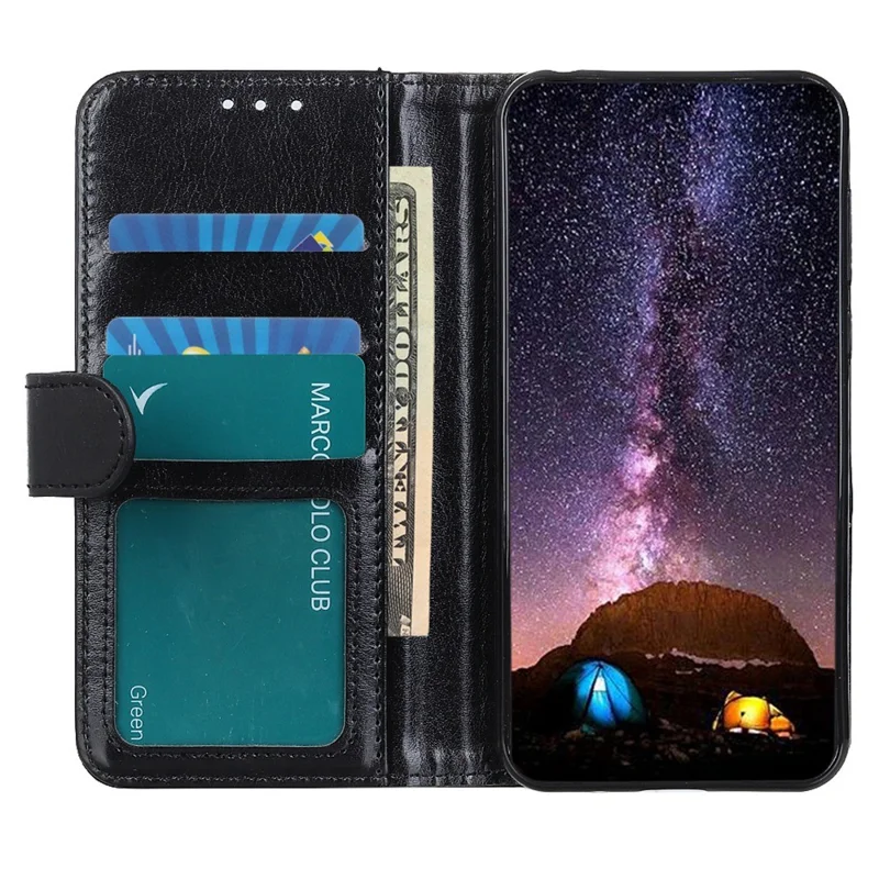 Crazy Horse Texture Phone Case per Xiaomi Redmi 10C, Cover Wallet Stand in Pelle PU Anti-graffio - Nero