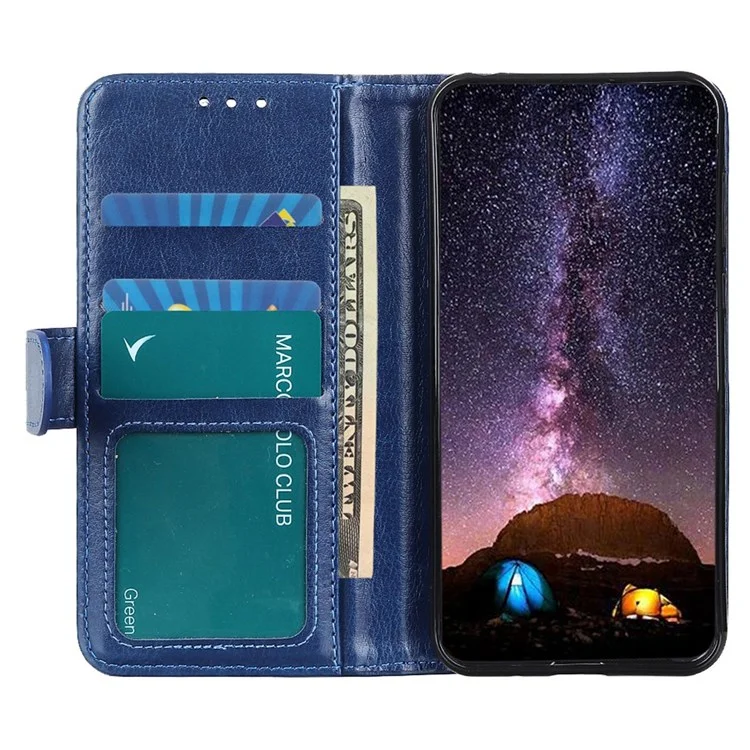Capa de Telefone Texturizada de Crazy Horse para Xiaomi Redmi 10C, Capa de Carteira de Couro PU Anti-Arranhões com Suporte - Azul