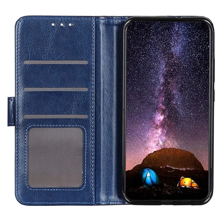 Capa de Telefone Texturizada de Crazy Horse para Xiaomi Redmi 10C, Capa de Carteira de Couro PU Anti-Arranhões com Suporte - Azul
