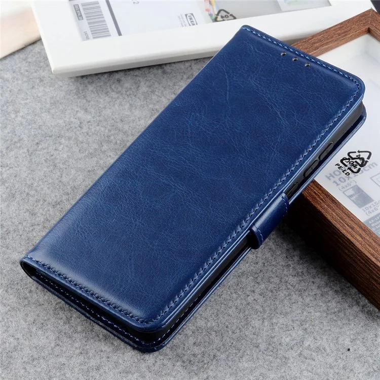 Capa de Telefone Texturizada de Crazy Horse para Xiaomi Redmi 10C, Capa de Carteira de Couro PU Anti-Arranhões com Suporte - Azul