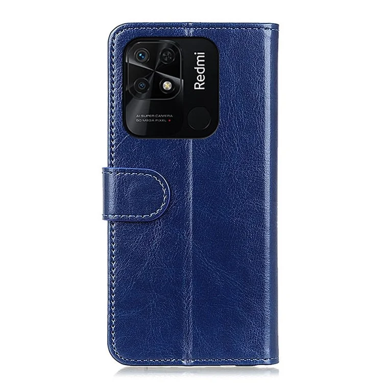 Capa de Telefone Texturizada de Crazy Horse para Xiaomi Redmi 10C, Capa de Carteira de Couro PU Anti-Arranhões com Suporte - Azul