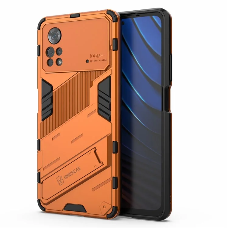 Per Xiaomi Poco X4 Pro 5G Design a Doppio Strato TPU+PC Case Kickstand Duty Duty Duty Cover - Arancia