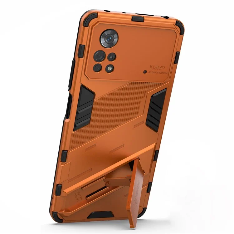 Per Xiaomi Poco X4 Pro 5G Design a Doppio Strato TPU+PC Case Kickstand Duty Duty Duty Cover - Arancia