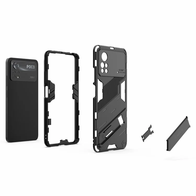Per Xiaomi Poco X4 Pro 5G Design a Doppio Strato TPU+PC Case Kickstand Duty Duty Duty Cover - Arancia