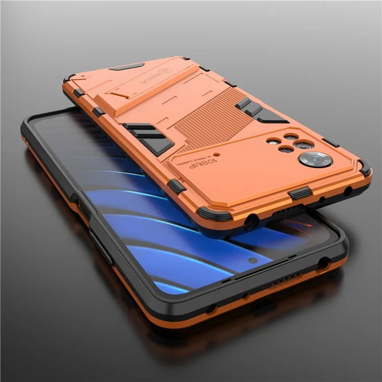 Per Xiaomi Poco X4 Pro 5G Design a Doppio Strato TPU+PC Case Kickstand Duty Duty Duty Cover - Arancia