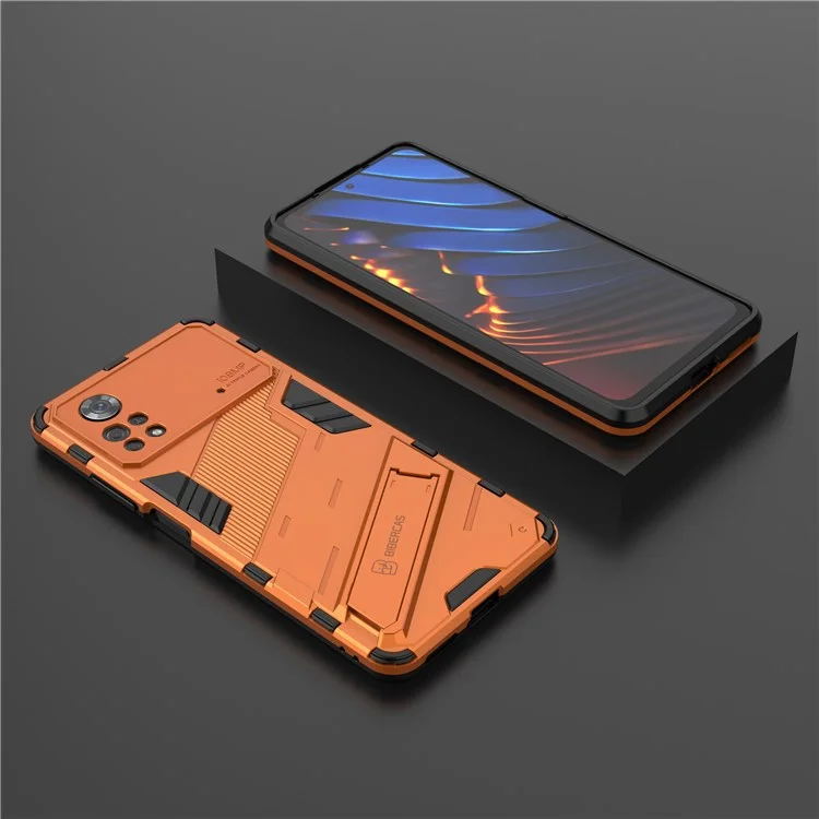 Per Xiaomi Poco X4 Pro 5G Design a Doppio Strato TPU+PC Case Kickstand Duty Duty Duty Cover - Arancia