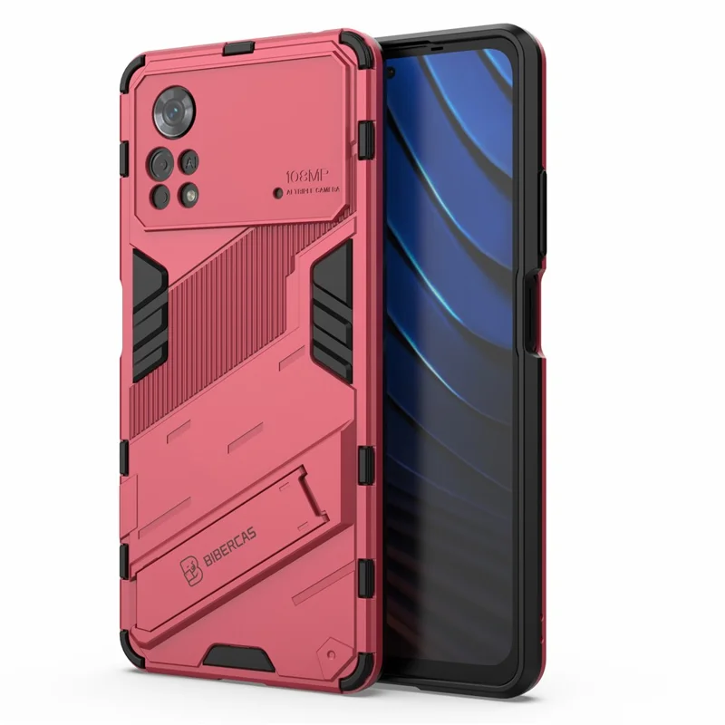 For Xiaomi Poco X4 Pro 5G Double Layer Design TPU+PC Case Kickstand Heavy Duty Armor Cover - Rose