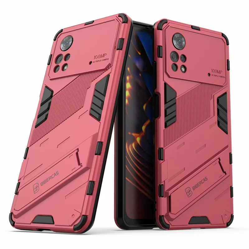 For Xiaomi Poco X4 Pro 5G Double Layer Design TPU+PC Case Kickstand Heavy Duty Armor Cover - Rose